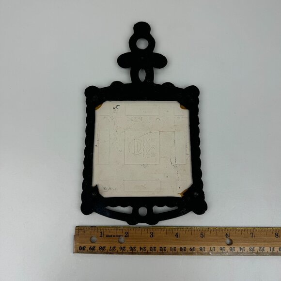 Vtg Florida Oranges White Ceramic Tile Cast Iron Trivet Tabletop Hanging Handle - Picture 3 of 12